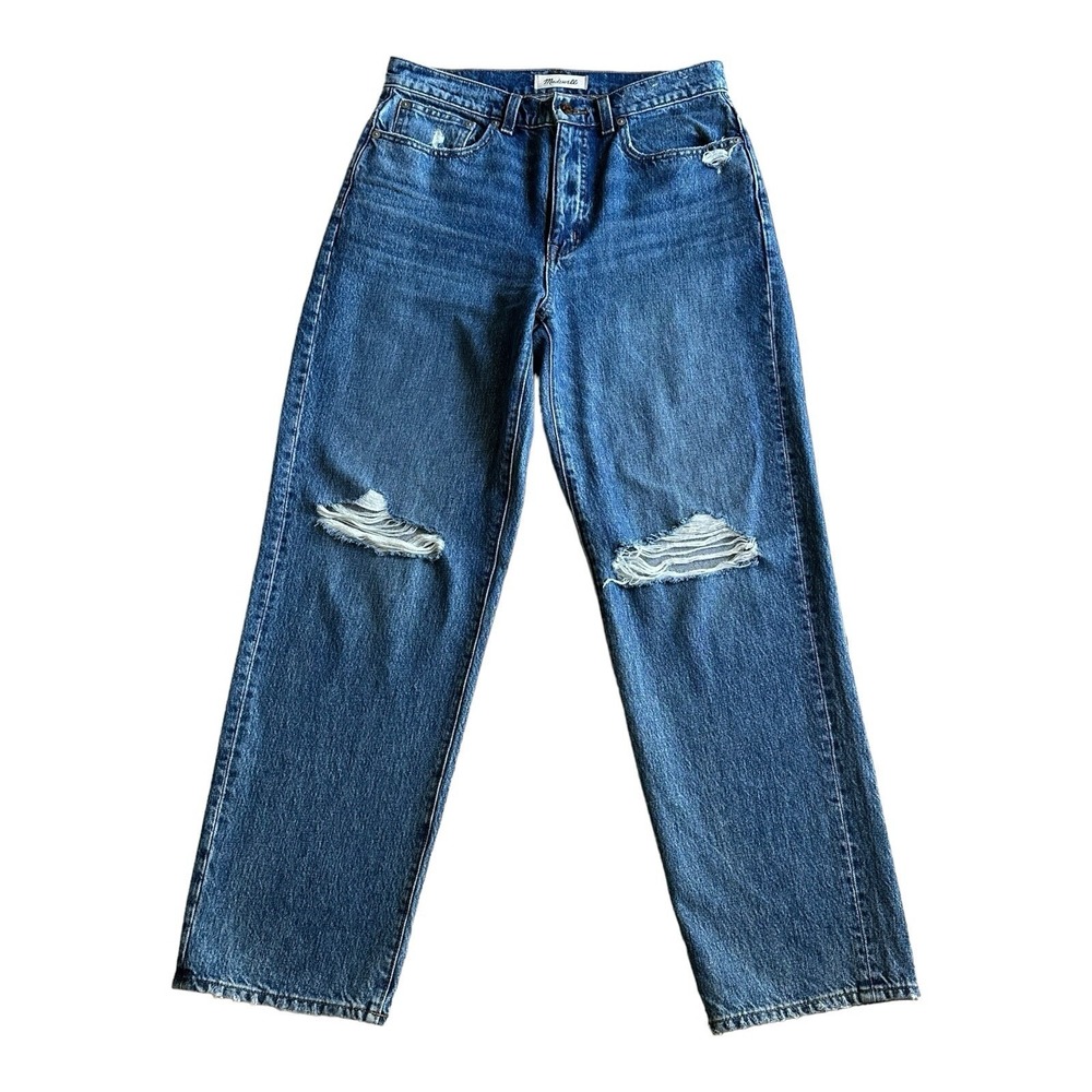 MADEWELL Wide 29" Inseam Leg Crop Destressed Denim‎ Blue High Waist Sz 25